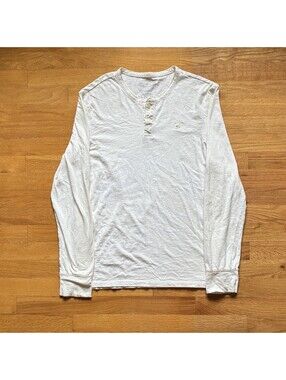 American Eagle Legend White Long Sleeve Henley Shirt Men’s Medium Logo Textured